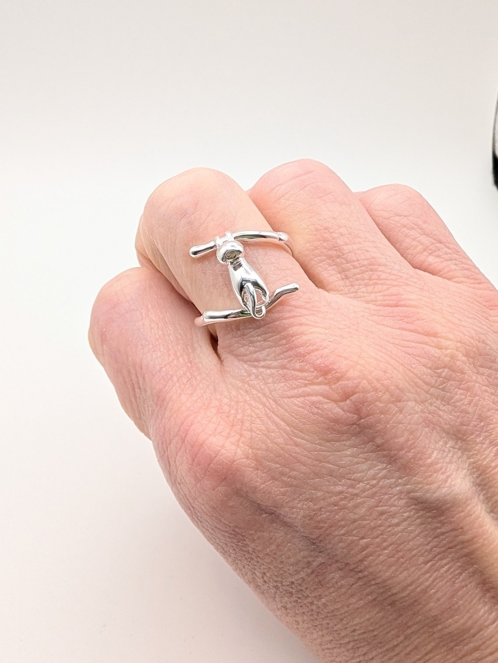 Silver Tone Adjustable Cat Ring - Unique Animal Jewelry